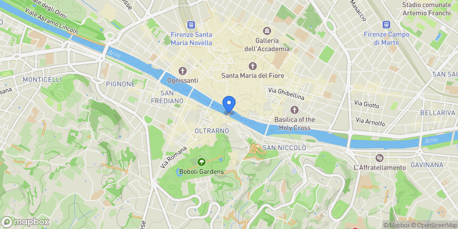 Map showing Florence, Tuscany, Italy.