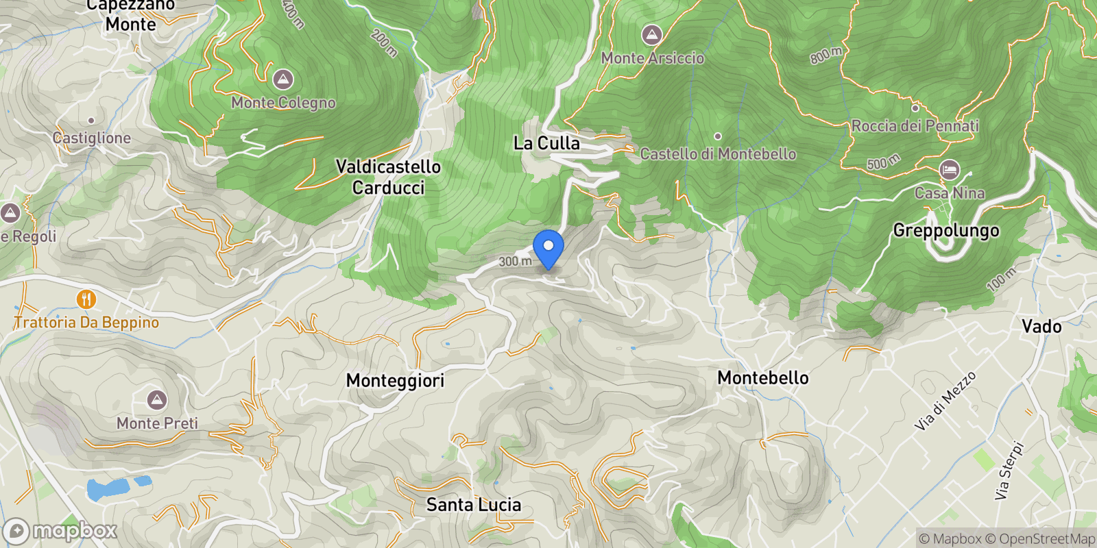 Map showing Via Montebello 144, Camaiore, Tuscany, Italy.