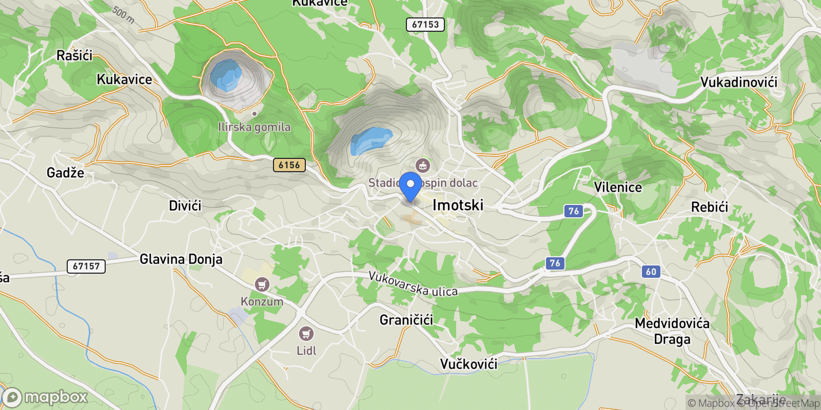 Map showing Imotski, Split-Dalmatia County, Croatia.
