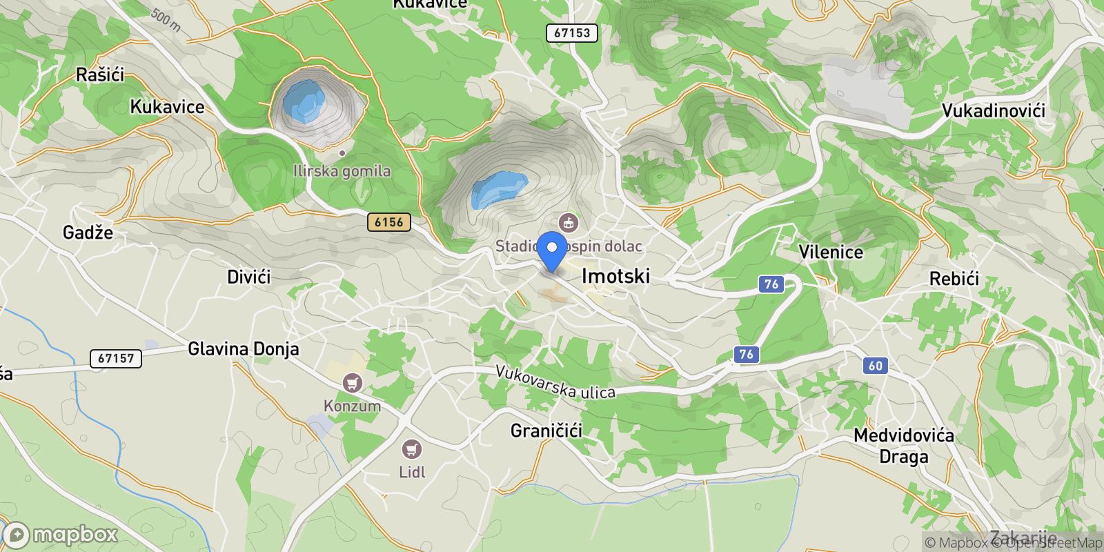 Map showing Imotski, Split-Dalmatia County, Croatia.