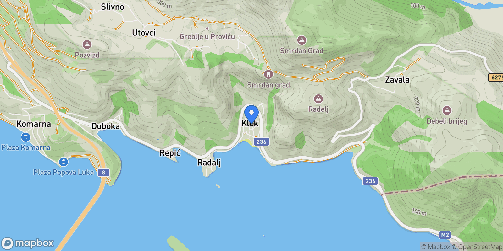 Map showing Klek, Dubrovnik-Neretva County, Croatia.