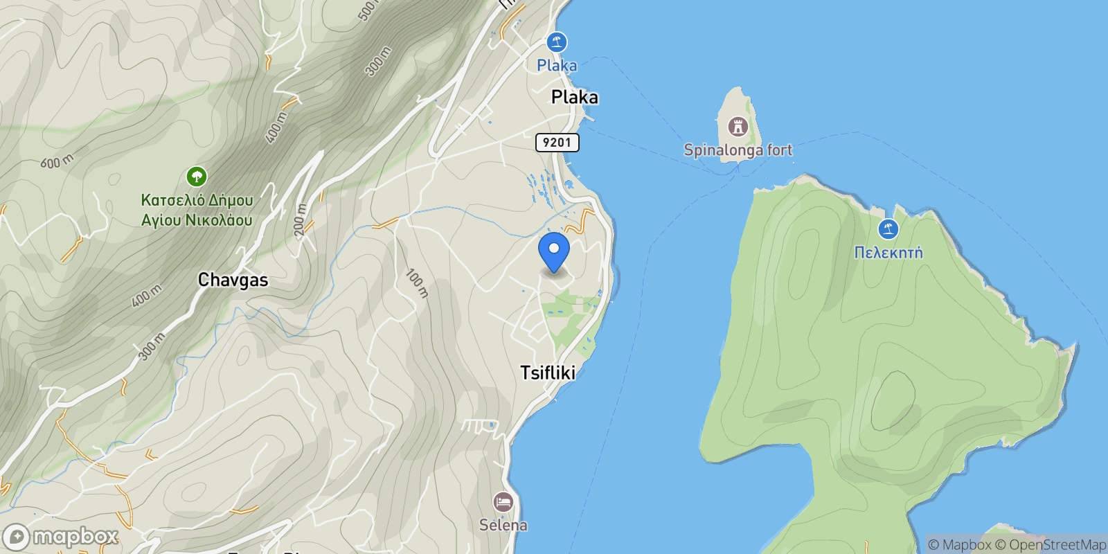 Map showing Community of Elounta, Agios Nikolaos Municipal Unit, Greece.