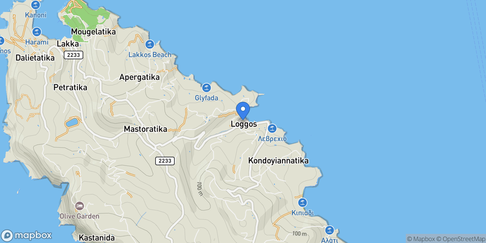 Map showing Paxi, Peloponnese, Western Greece and the Ionian, Greece.