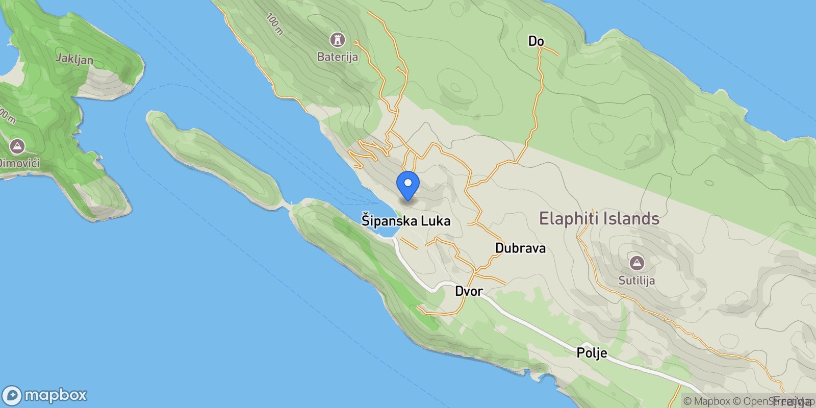 Map showing Sipan, Dubrovnik-Neretva County, Croatia.