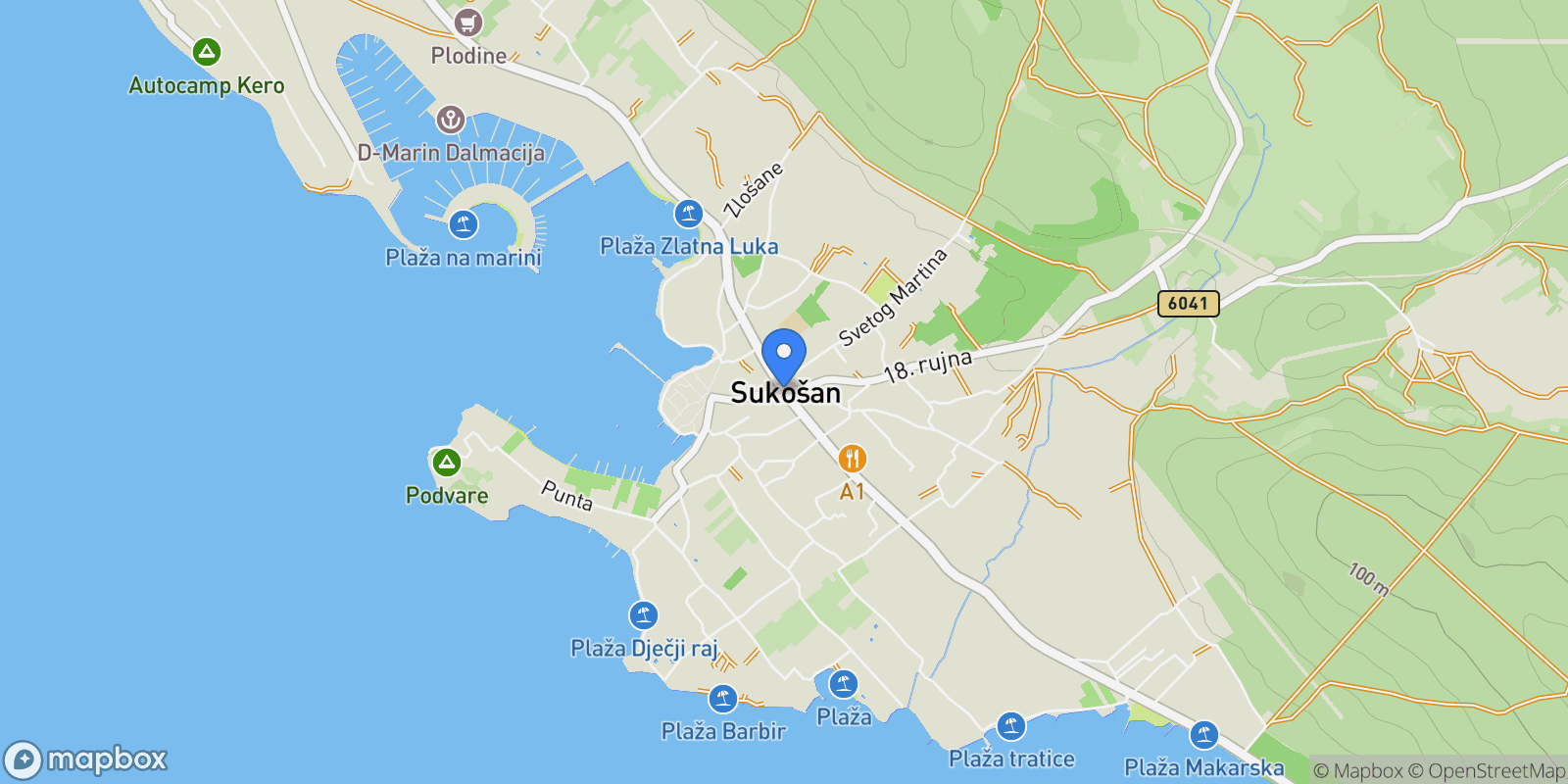 Map showing Sukosan, Zadar County, Croatia.