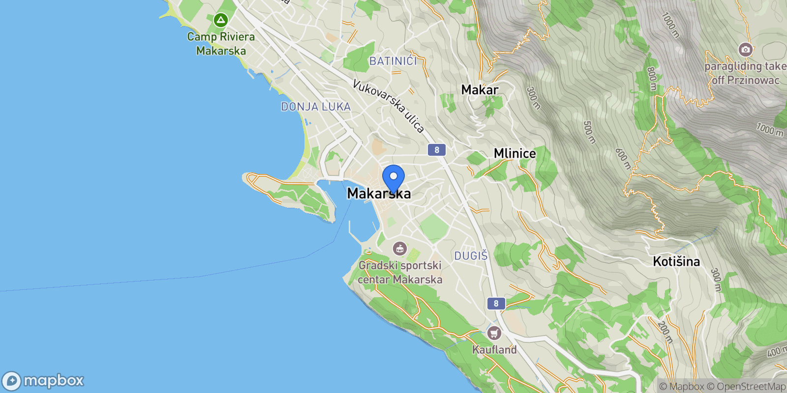 Map showing Makarska, Split-Dalmatia County, Croatia.