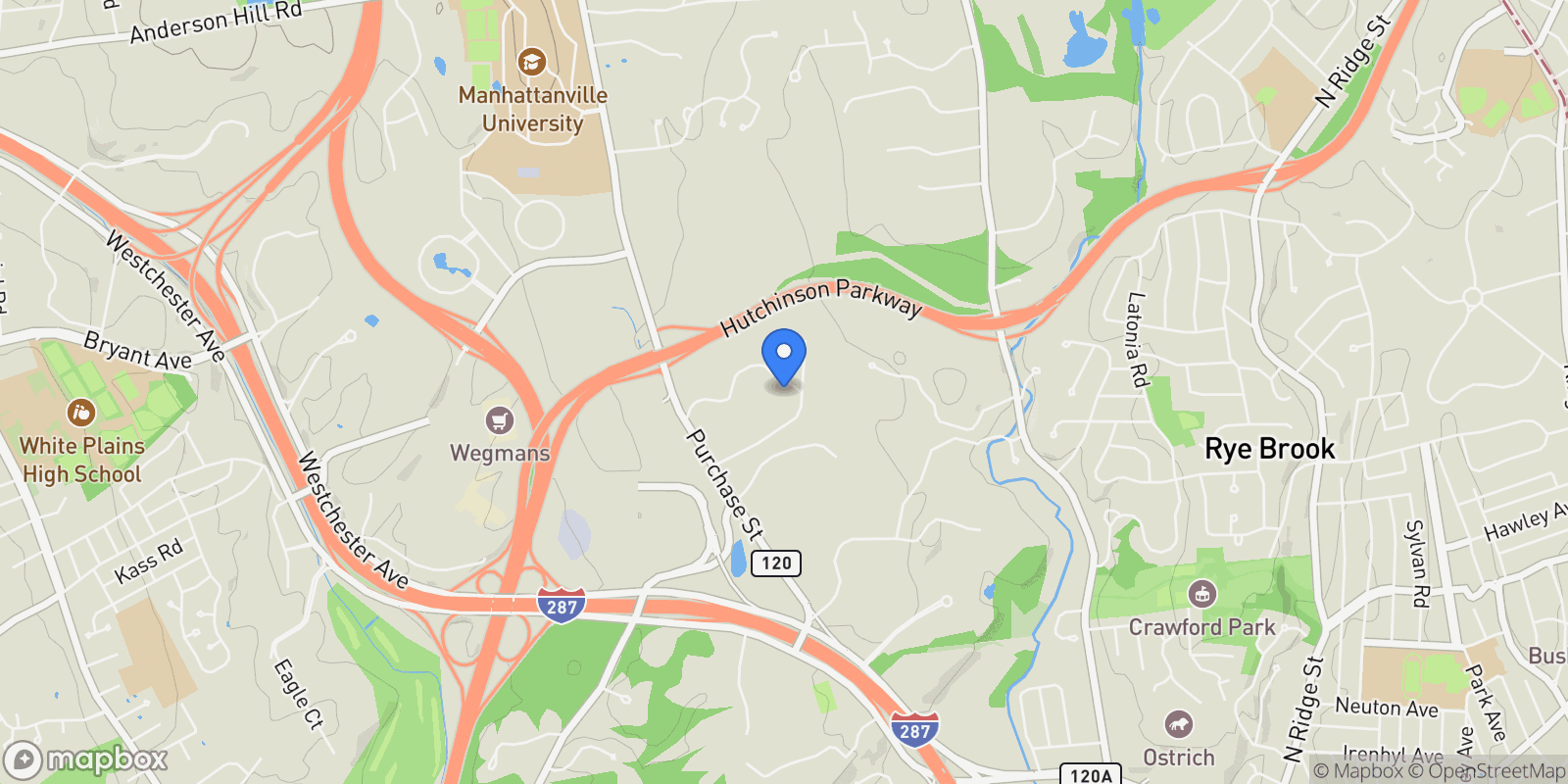 Map showing 10 Meadow Lane , Purchase, CT 10577, Harrison, New York, United States.