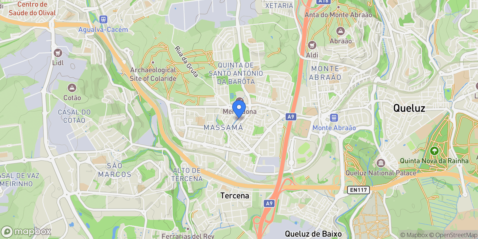 Map showing Massamá e Monte Abraão, Sintra, Lisboa, Sintra, Massama e Monte Abraao, Lisbon, Portugal.