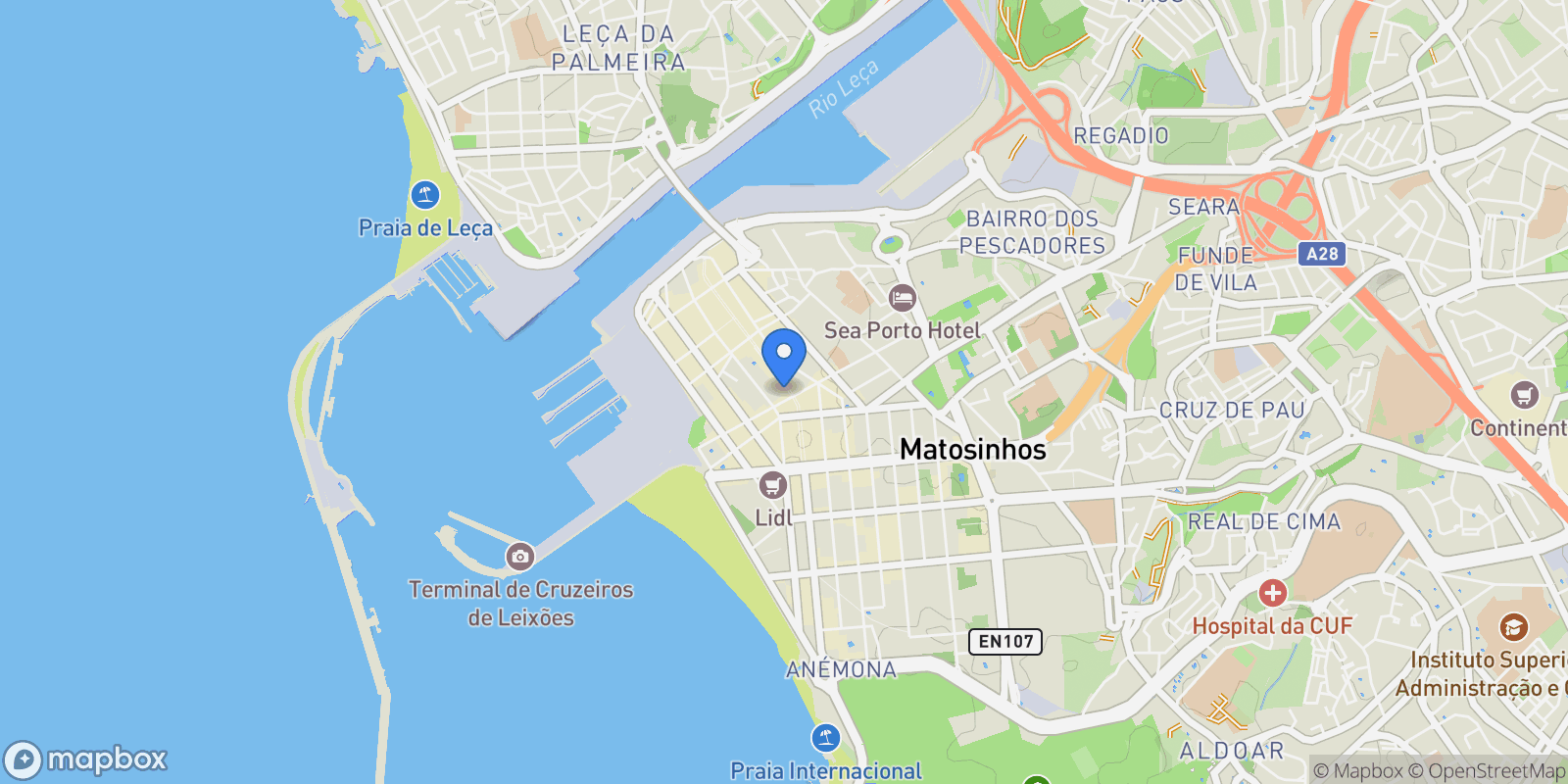 Map showing Matosinhos e Leça da Palmeira, Matosinhos, Porto, Matosinhos, Matosinhos e Leca da Palmeira, Porto District, Portugal.