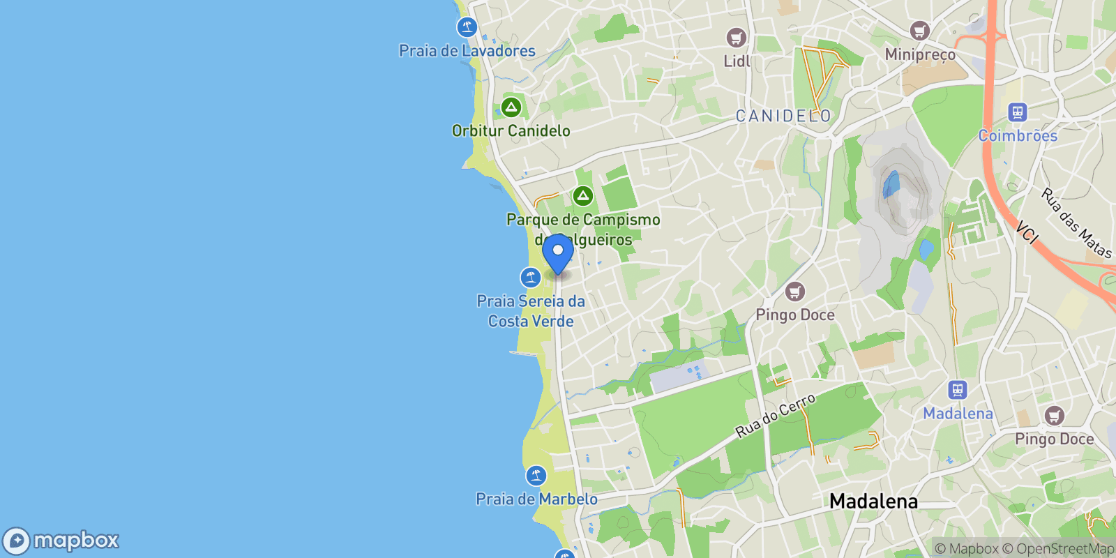 Map showing Canidelo, Vila Nova de Gaia, Porto, Vila Nova de Gaia, Canidelo, Porto District, Portugal.