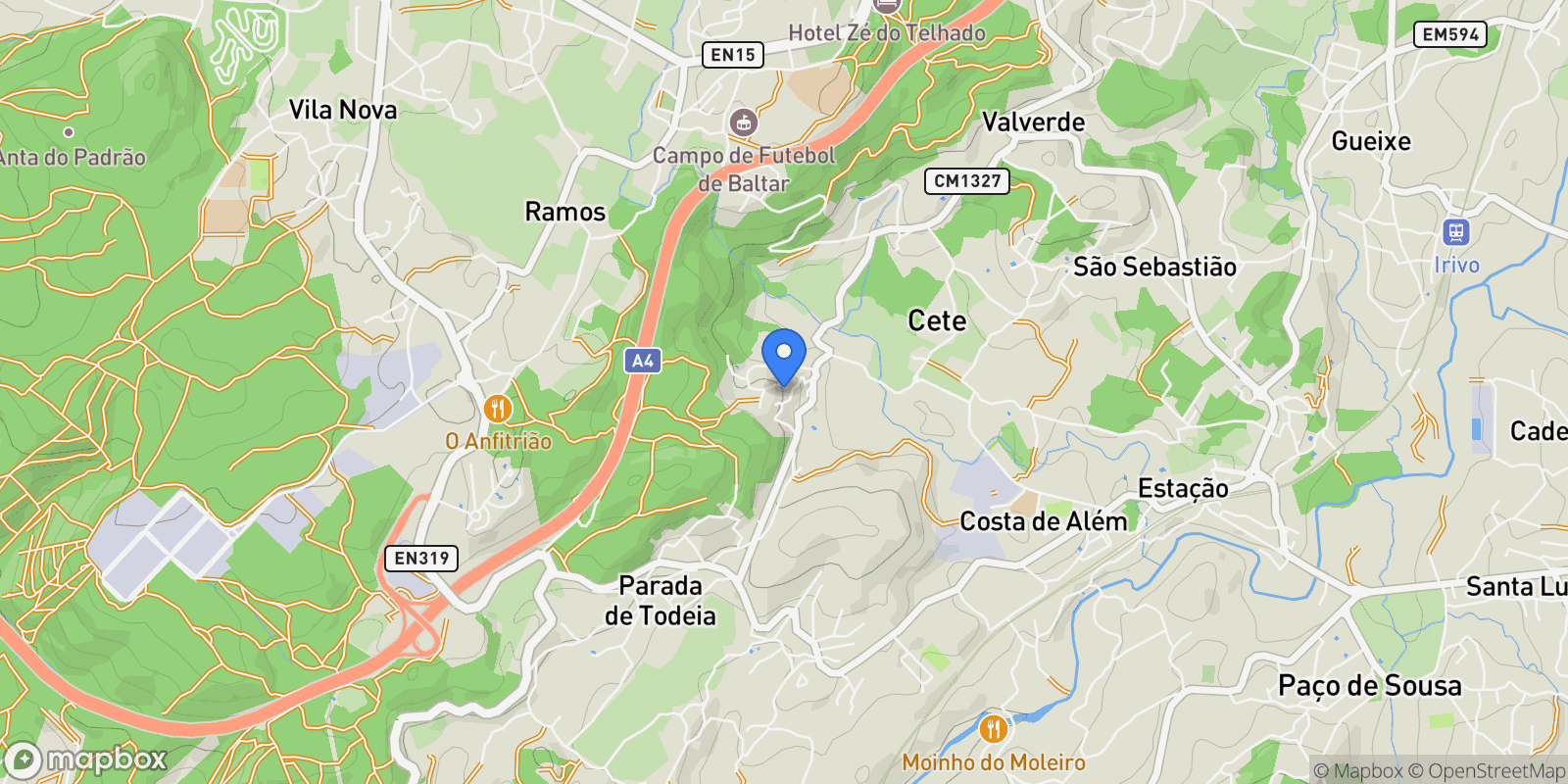 Map showing Cete, Paredes, Porto, Paredes, Cete, Porto District, Portugal.