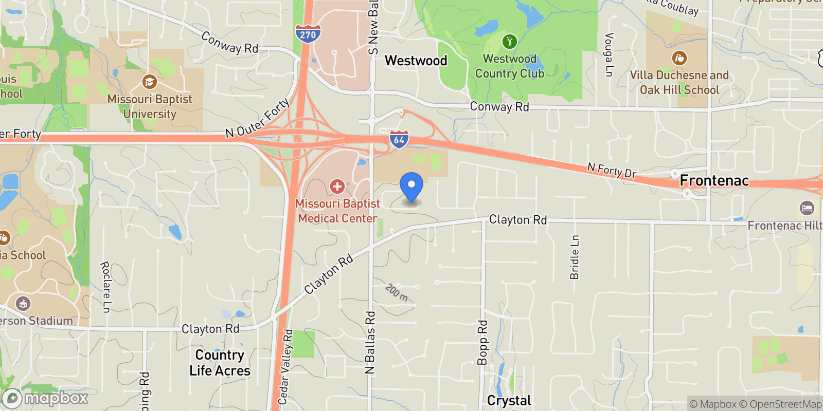 Map showing 18 Country Aire Drive, St Louis, MO 63131, Town and Country, Missouri, United States.