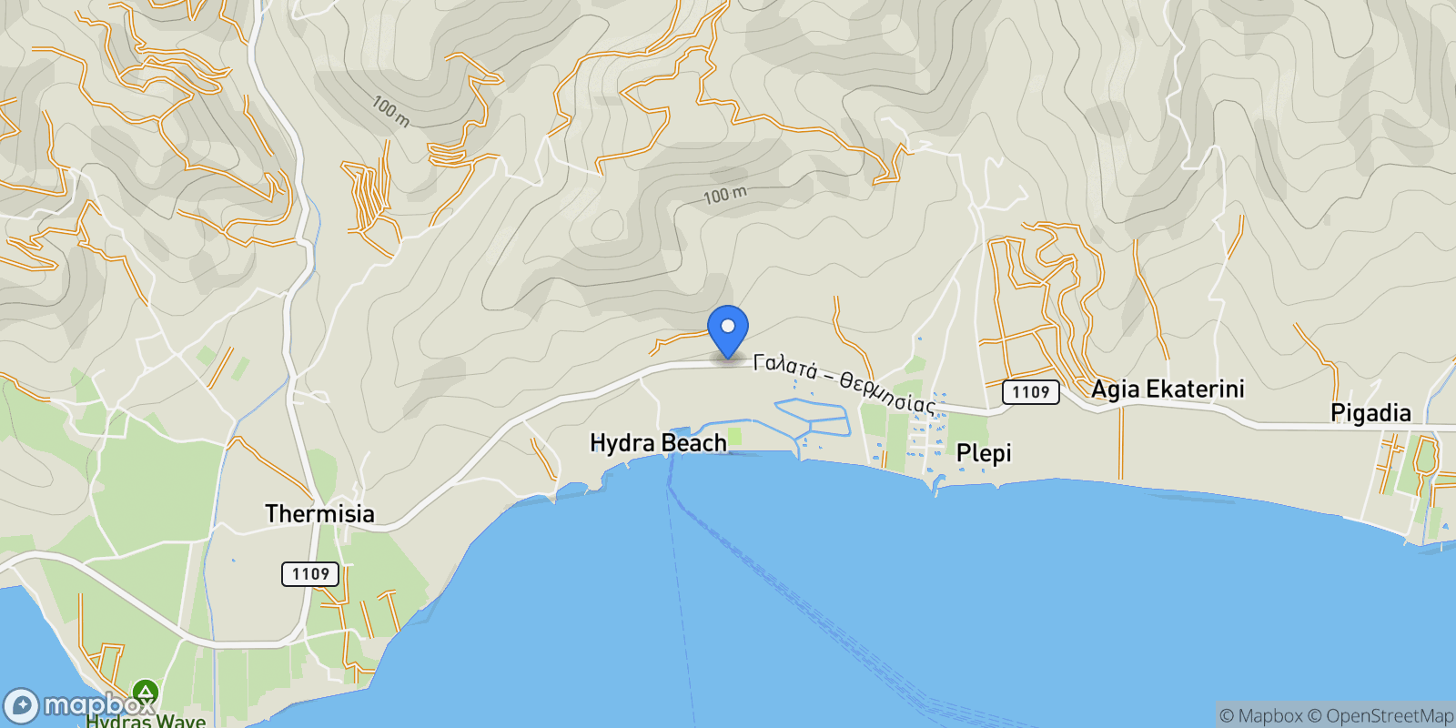 Map showing Koinotita Thermisias, Ermioni, Greece.