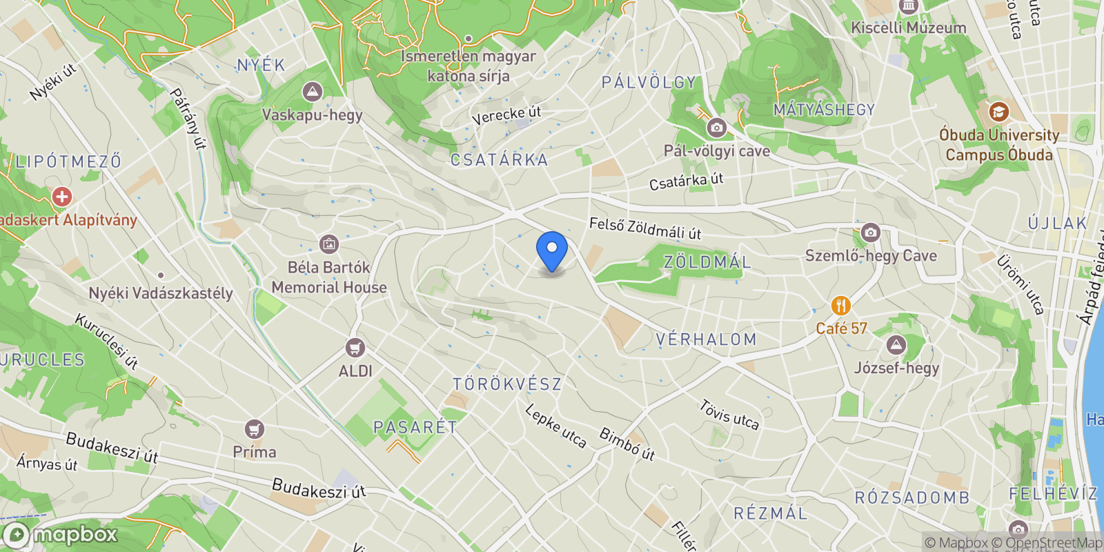 Map showing Budapest, Hungary.