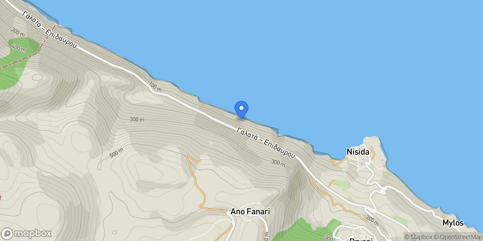 Map showing Ano Fanari Community, Troizinia, Greece.