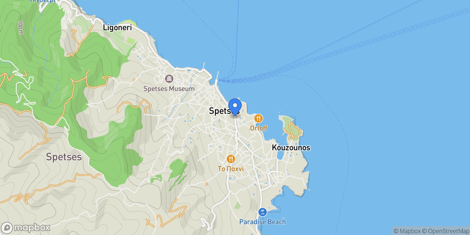 Map showing Spetses, Attica, Greece.