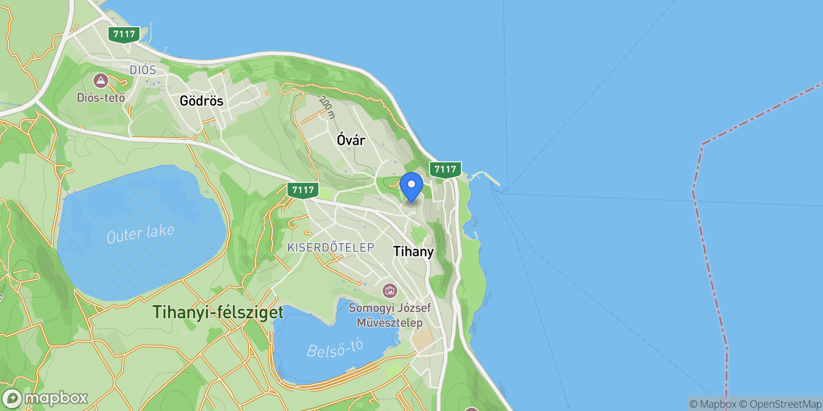 Map showing Tihany, Veszprém, Hungary.