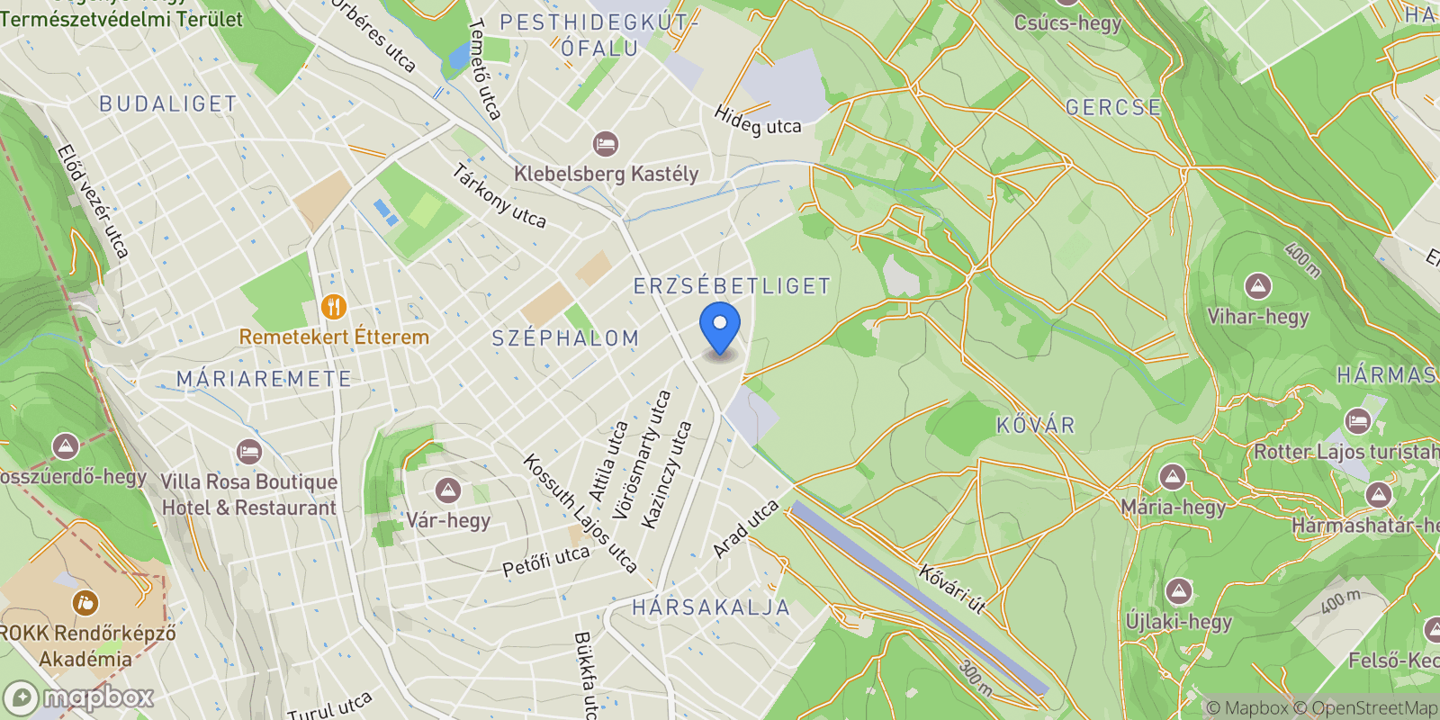 Map showing Budapest, Hungary.