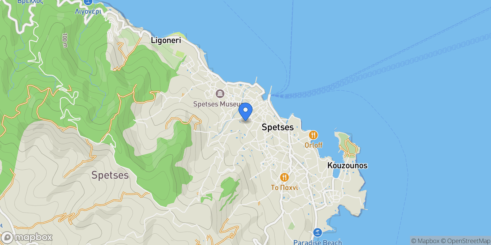Map showing Spetses, Attica, Greece.
