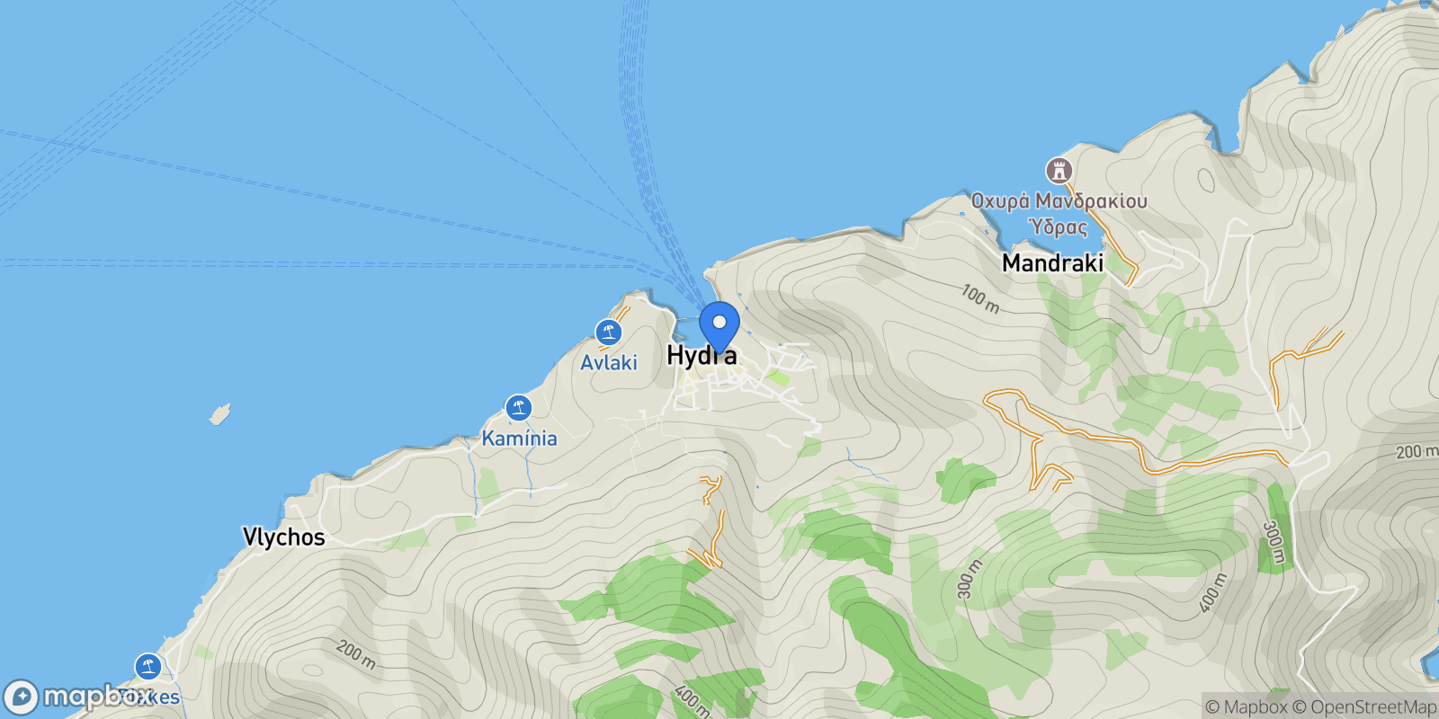 Map showing Hydra, Attica, Greece.