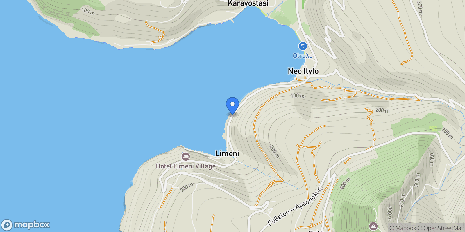 Map showing Oitylos, Peloponnese, Western Greece and the Ionian, Greece.
