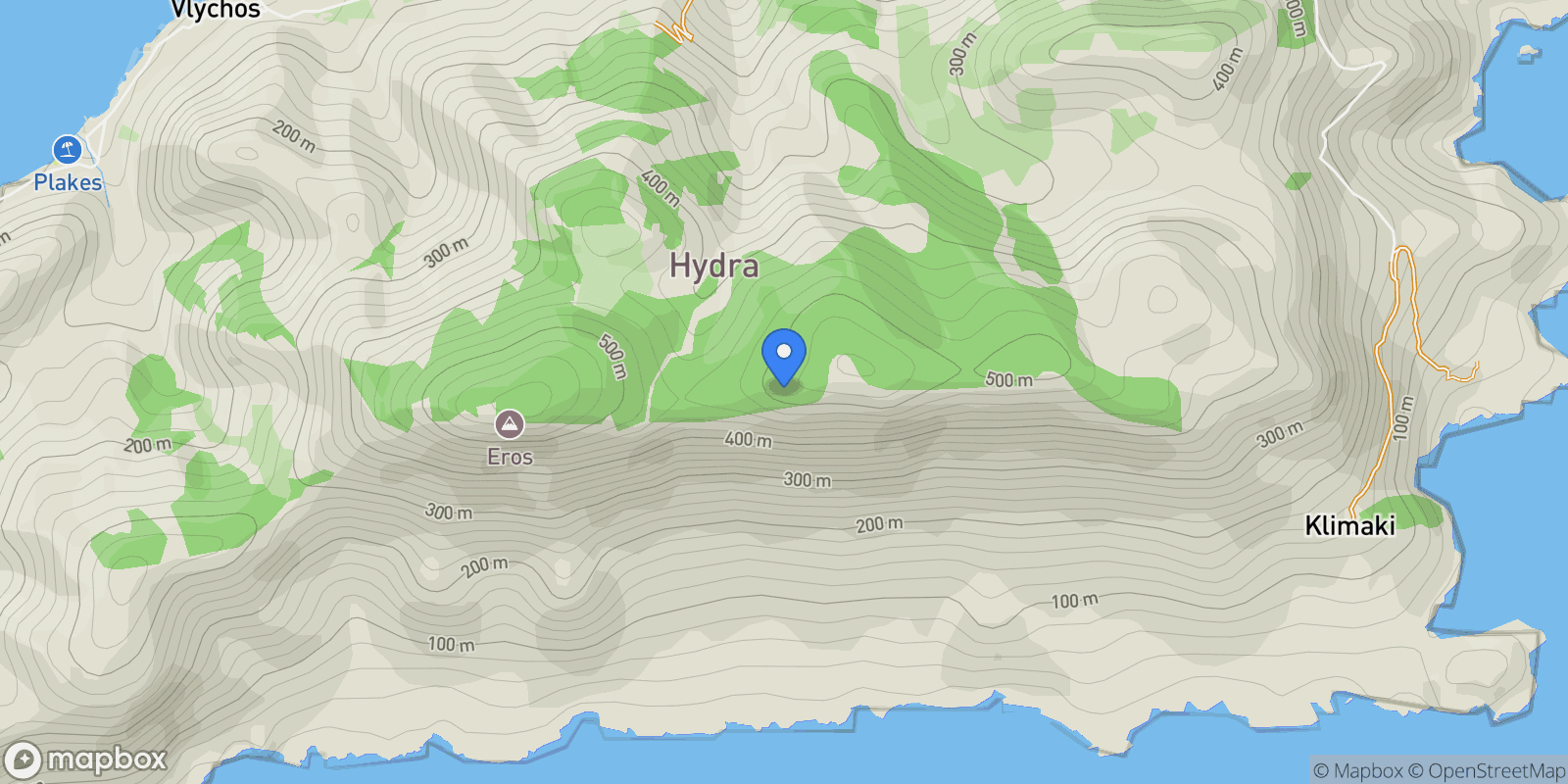 Map showing Hydra, Attica, Greece.