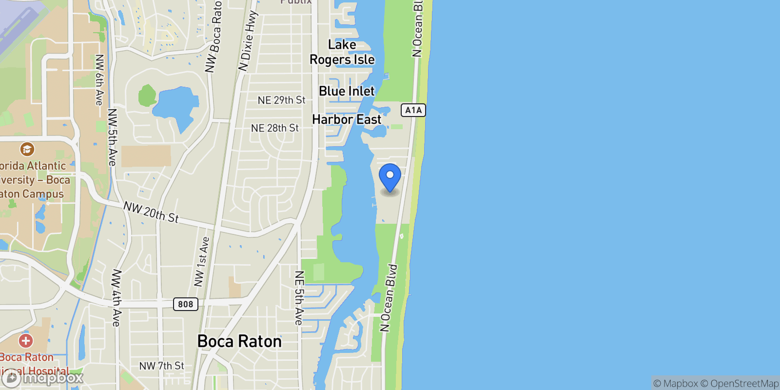 Map showing 2121 N Ocean Boulevard Unit# 1202e, Boca Raton, FL 33431, Boca Raton, Florida, United States.