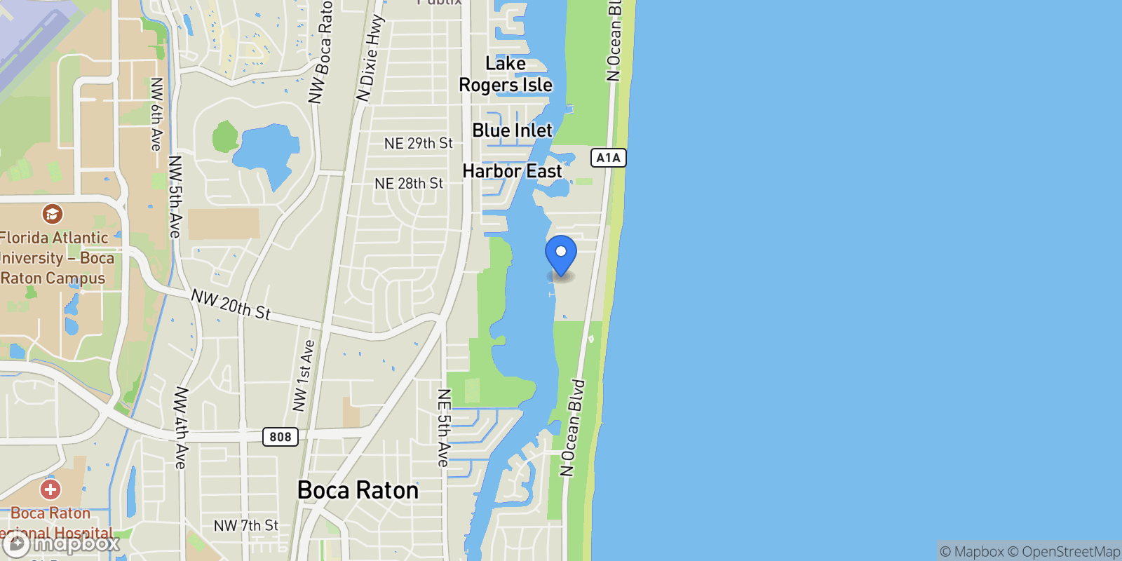 Map showing 2121 N Ocean Boulevard Unit# 1506w, Boca Raton, FL 33431, Boca Raton, Florida, United States.