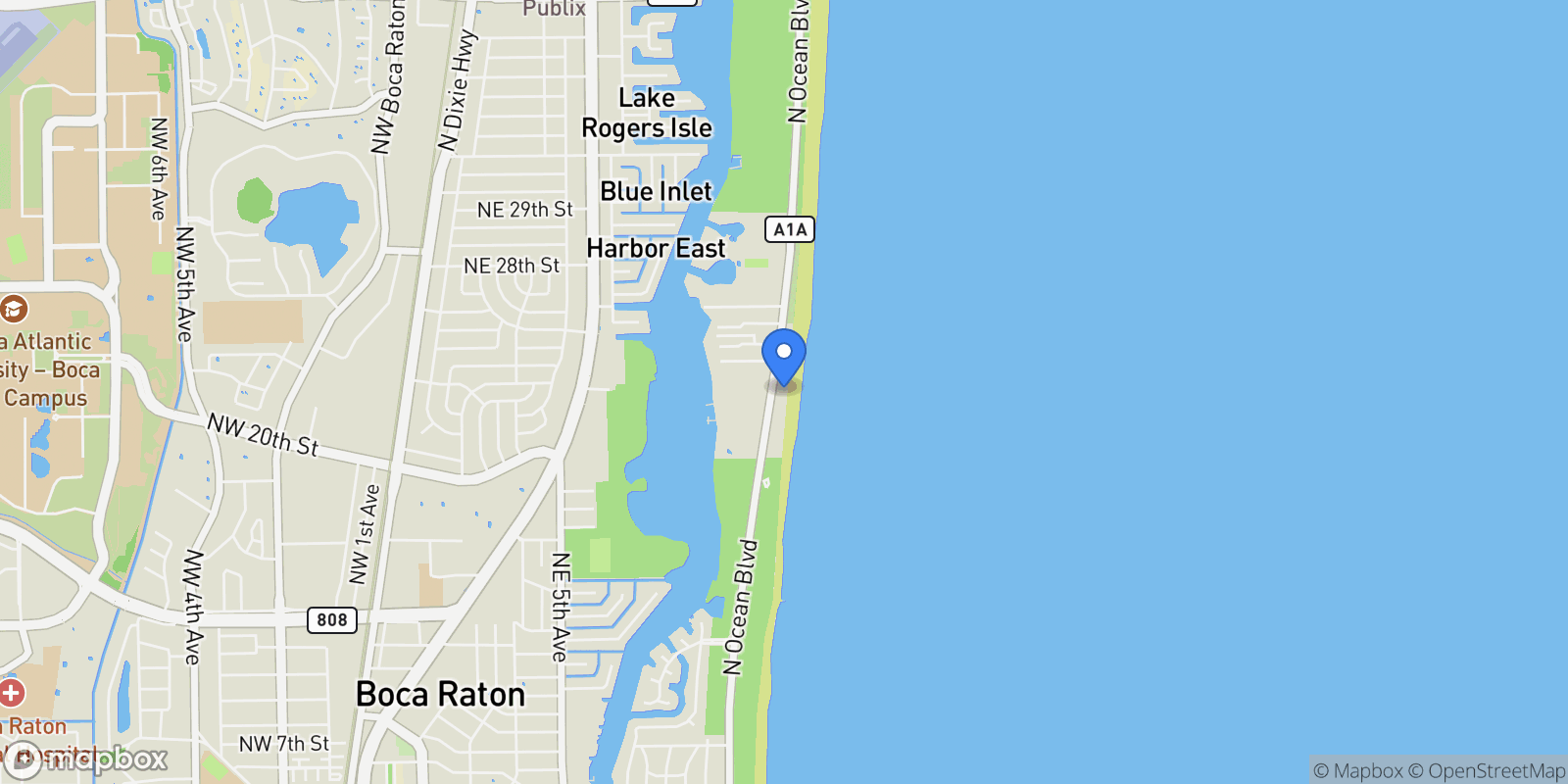 Map showing 2121 N Ocean Boulevard Unit# 305w, Boca Raton, FL 33431, Boca Raton, Florida, United States.