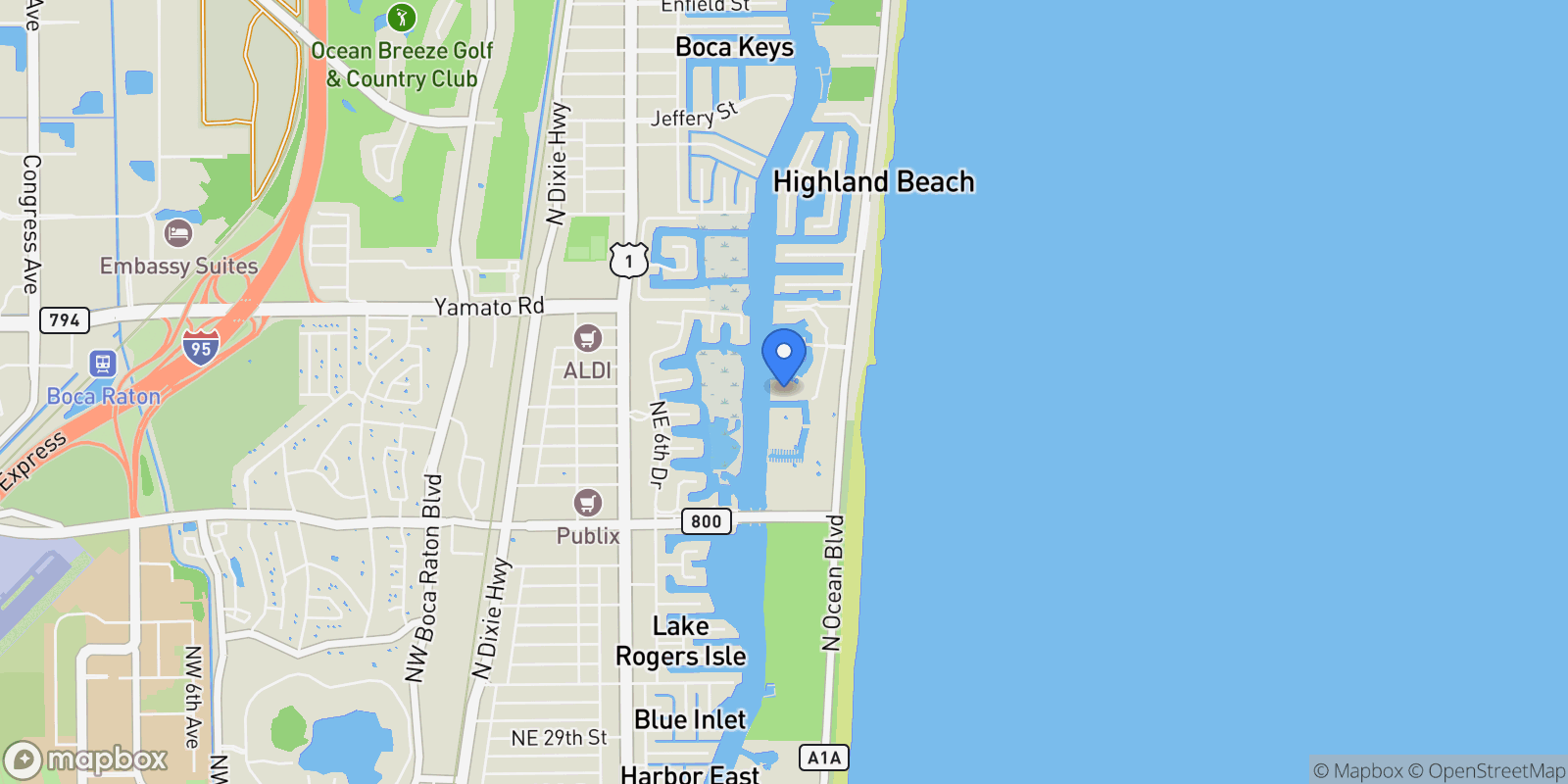 Map showing 4750 S Ocean Boulevard Unit# 907, Highland Beach, FL 33487, Boca Raton, Florida, United States.