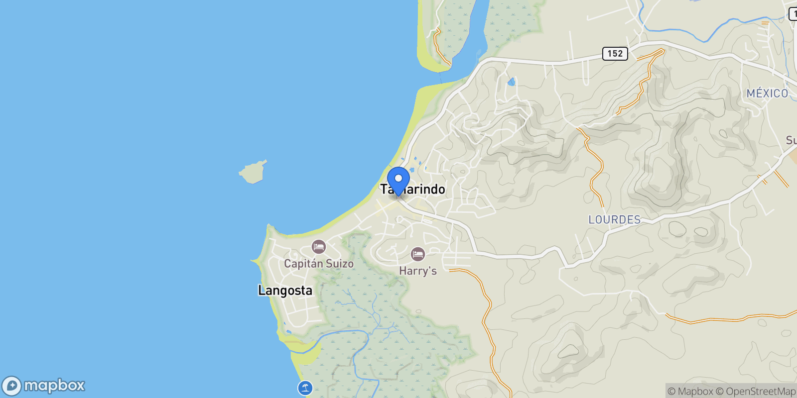Map showing Black Stallion Eco Ranch, Tamarindo, Guanacaste Province, Costa Rica.