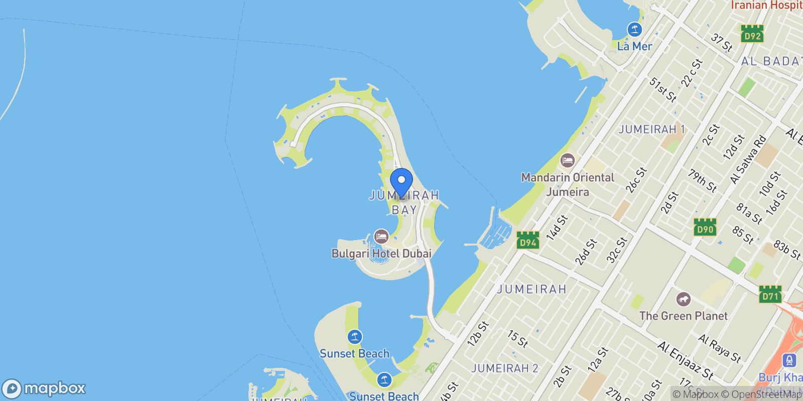 Map showing Jumeirah Bay - Jumeirah 2 - Dubai - United Arab Emirates, Dubai, Dubai, United Arab Emirates.