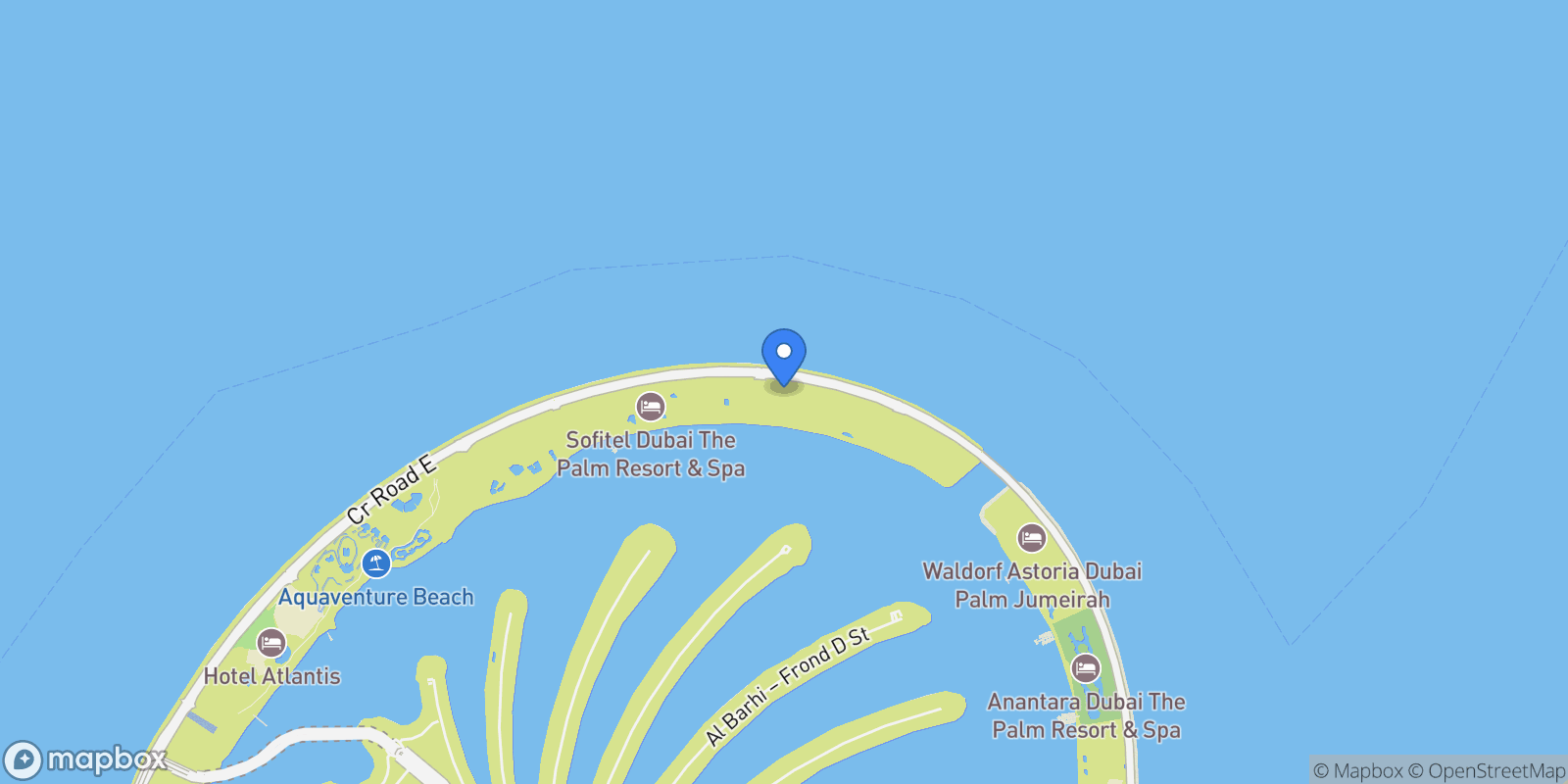 Map showing Palm Jumeirah - The Palm Jumeirah - Dubai - United Arab Emirates, Dubai, Dubai, United Arab Emirates.