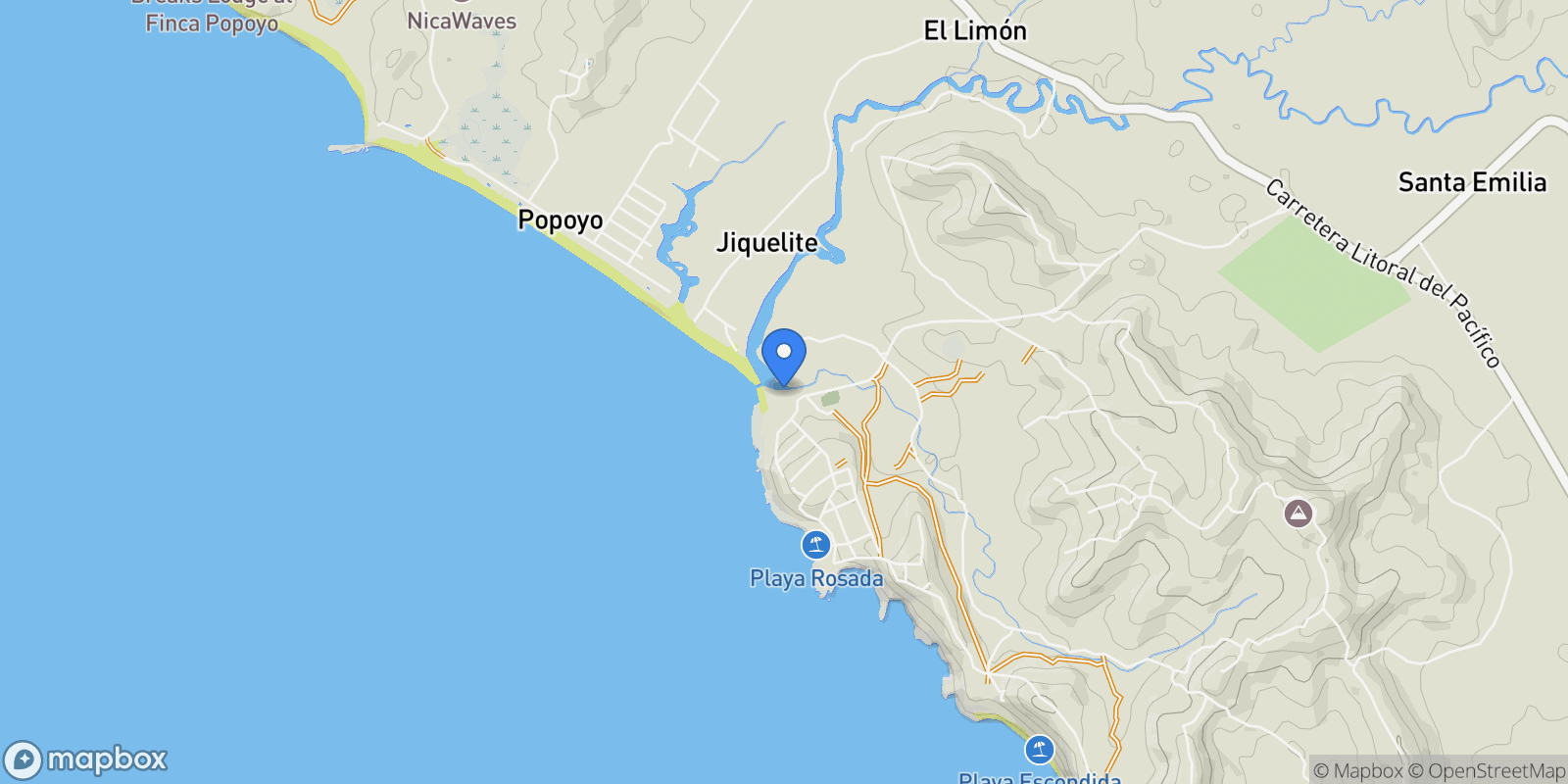 Map showing Rancho Santana, Jiquelite, Rivas, Nicaragua.