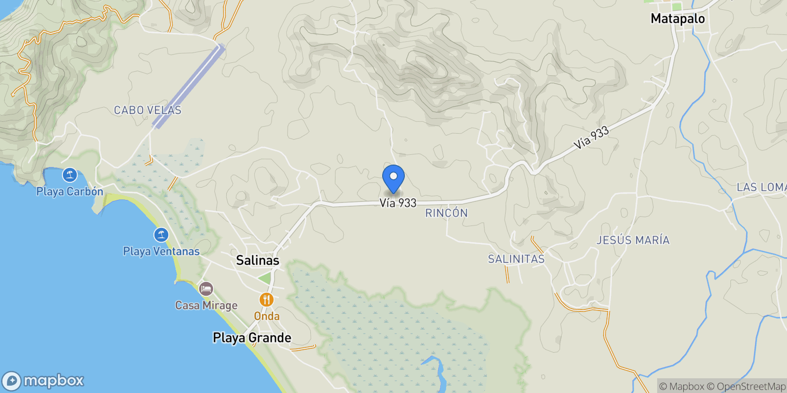 Map showing Las Ventanas, Matapalo, Guanacaste Province, Costa Rica.