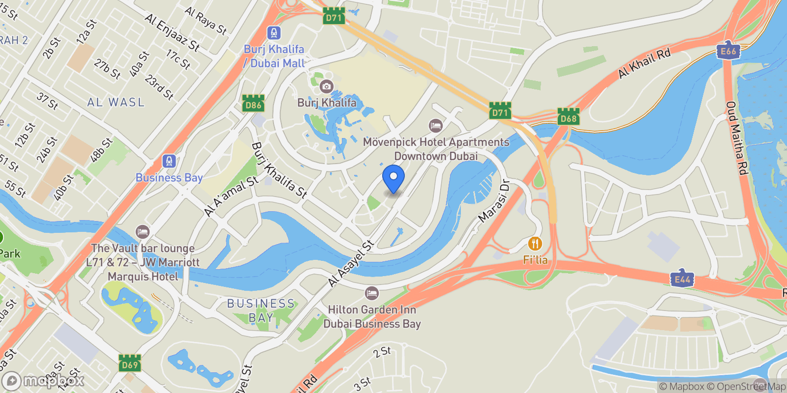 Map showing Downtown Dubai - Dubai - United Arab Emirates, Dubai, Dubai, United Arab Emirates.