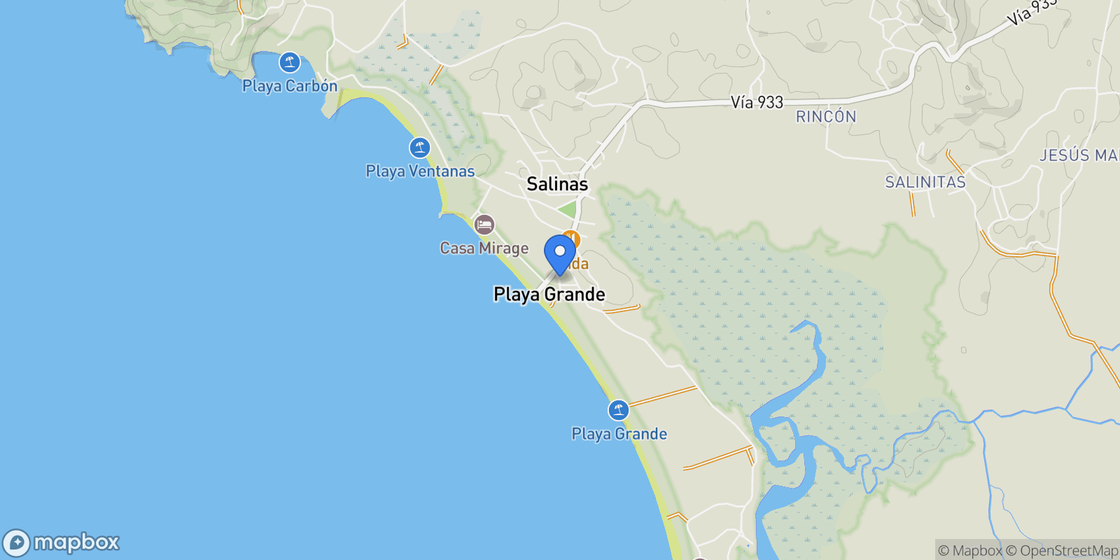 Map showing Hotelito Dos Hijas:  3 bedroom Villa with Three Additional Studios - Restaurant, Playa Grande, Guanacaste Province, Costa Rica.