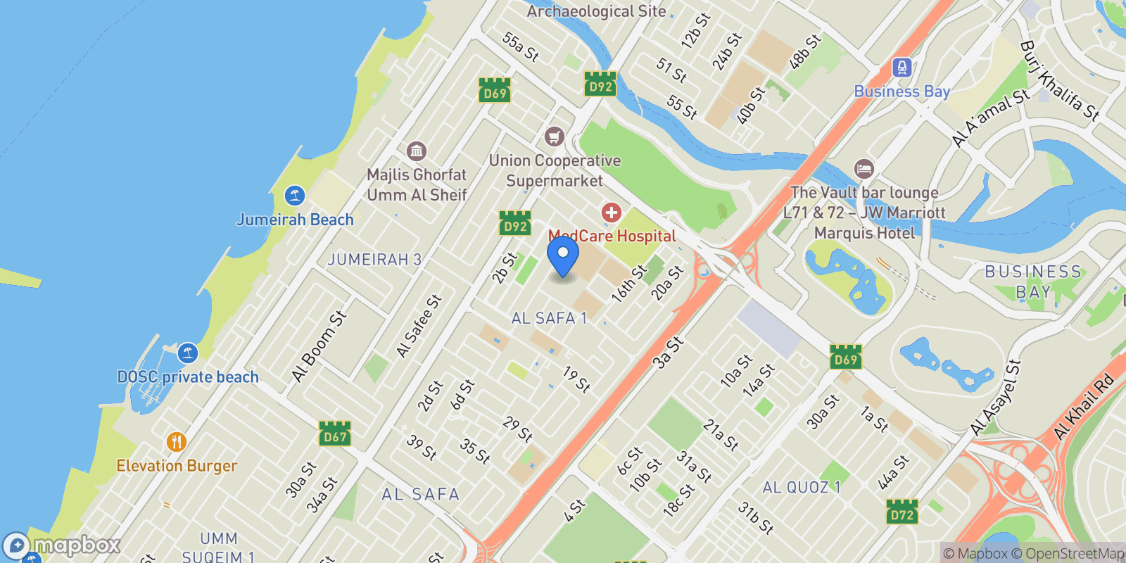 Map showing Al Safa 1, Al Safa, Dubai, Dubai, United Arab Emirates.