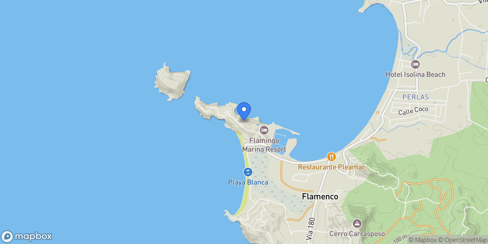 Map showing Playa Flamingo, Playa Flamingo, Guanacaste Province, Costa Rica.