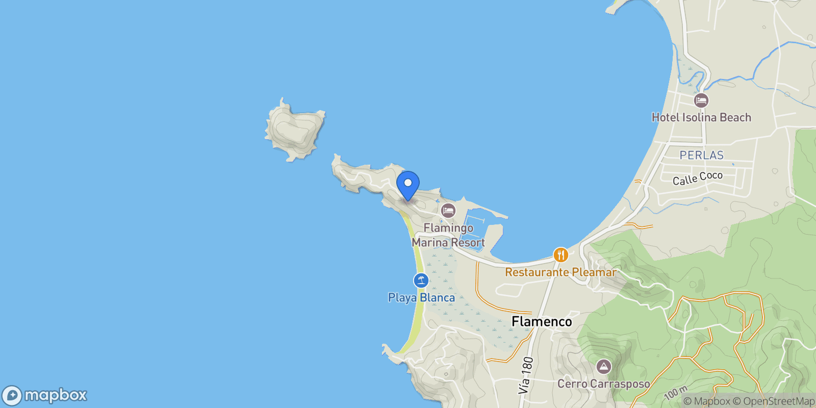 Map showing Flamingo, Playa Flamingo, Guanacaste Province, Costa Rica.