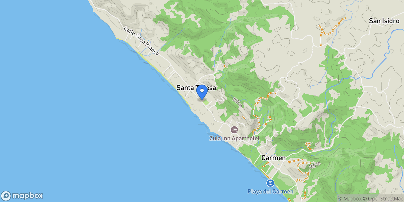 Map showing Santa Teresa, Santa Fe, Puntarenas Province, Costa Rica.