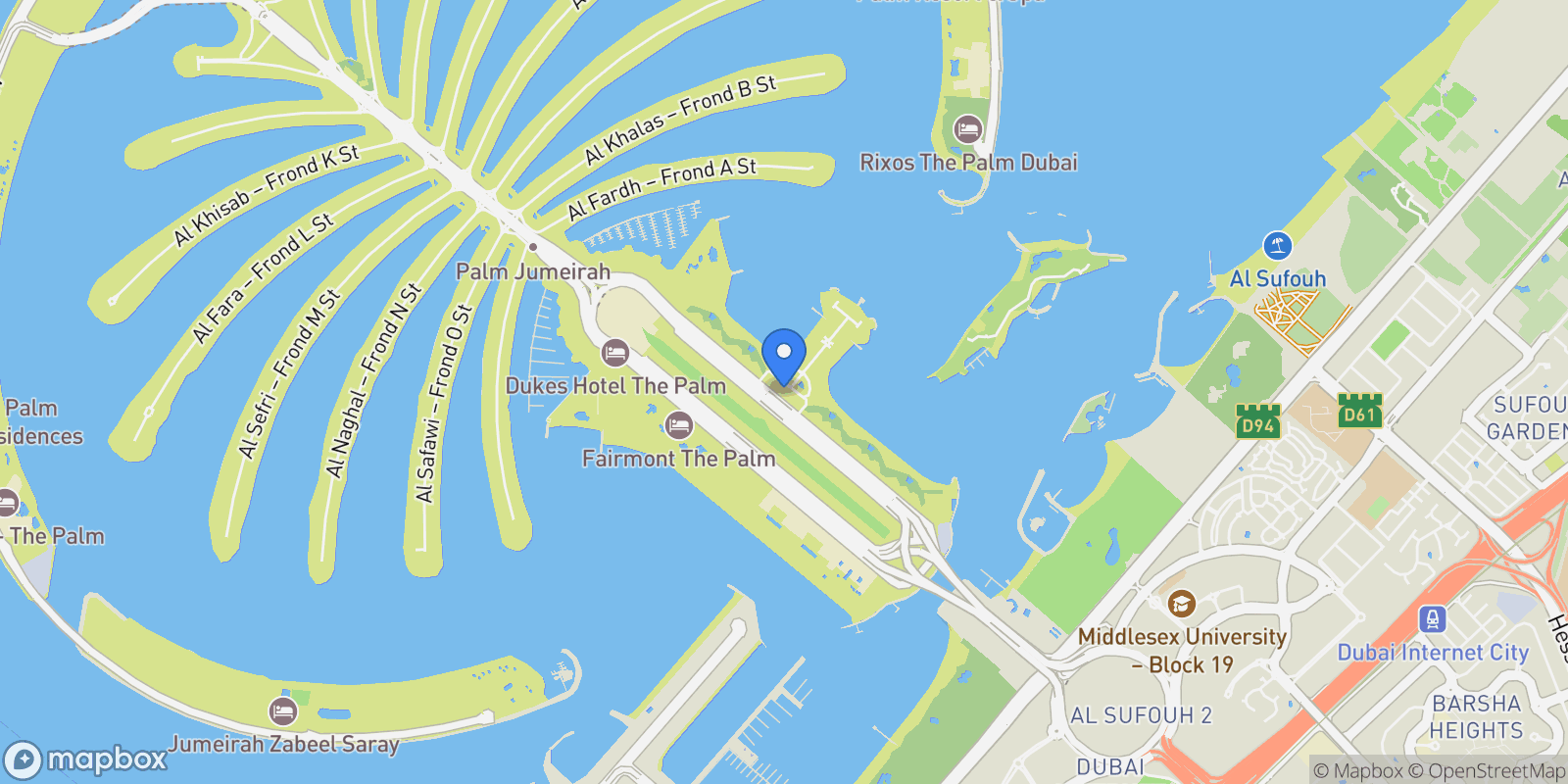 Map showing Como Residences, Palm Jumeirah, Dubai, Dubai, United Arab Emirates.