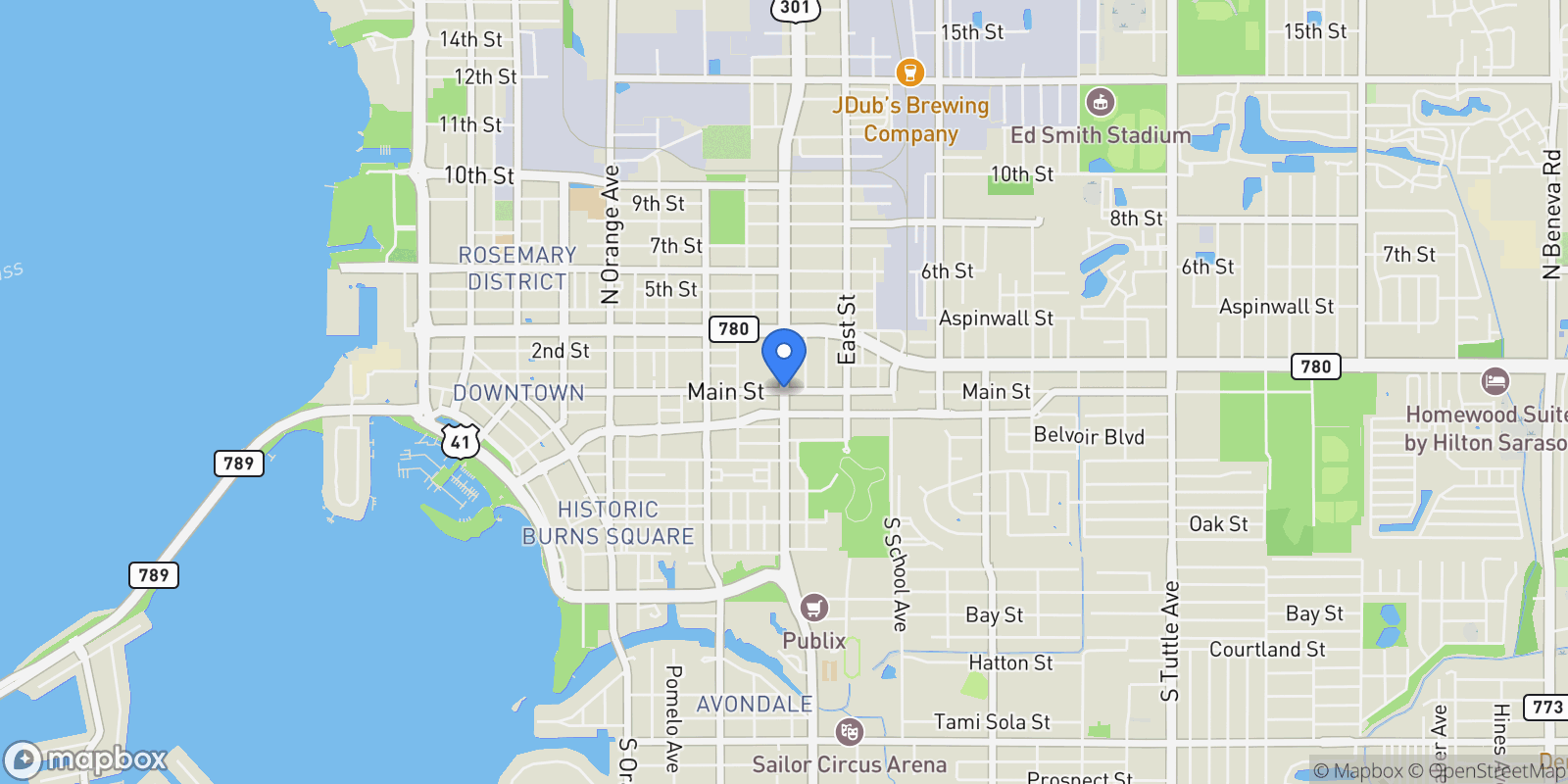 Map showing Sarasota, FL, USA, Sarasota, Florida, United States.