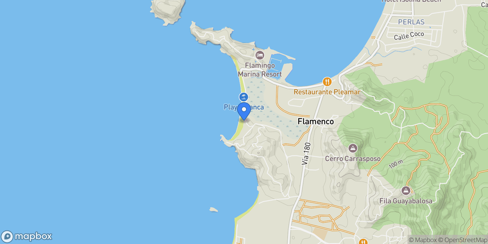 Map showing Playa Flamingo, Playa Flamingo, Guanacaste Province, Costa Rica.