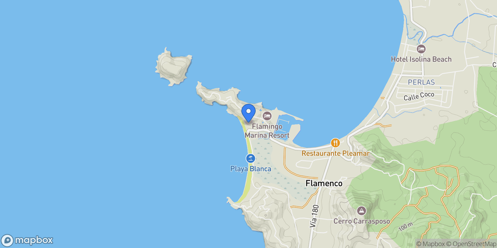 Map showing Playa Flamingo, Playa Flamingo, Guanacaste Province, Costa Rica.