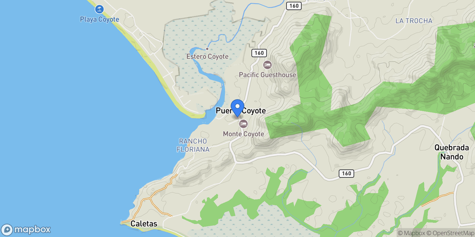 Map showing Playa Coyote, Nandayure, Guanacaste Province, Costa Rica.