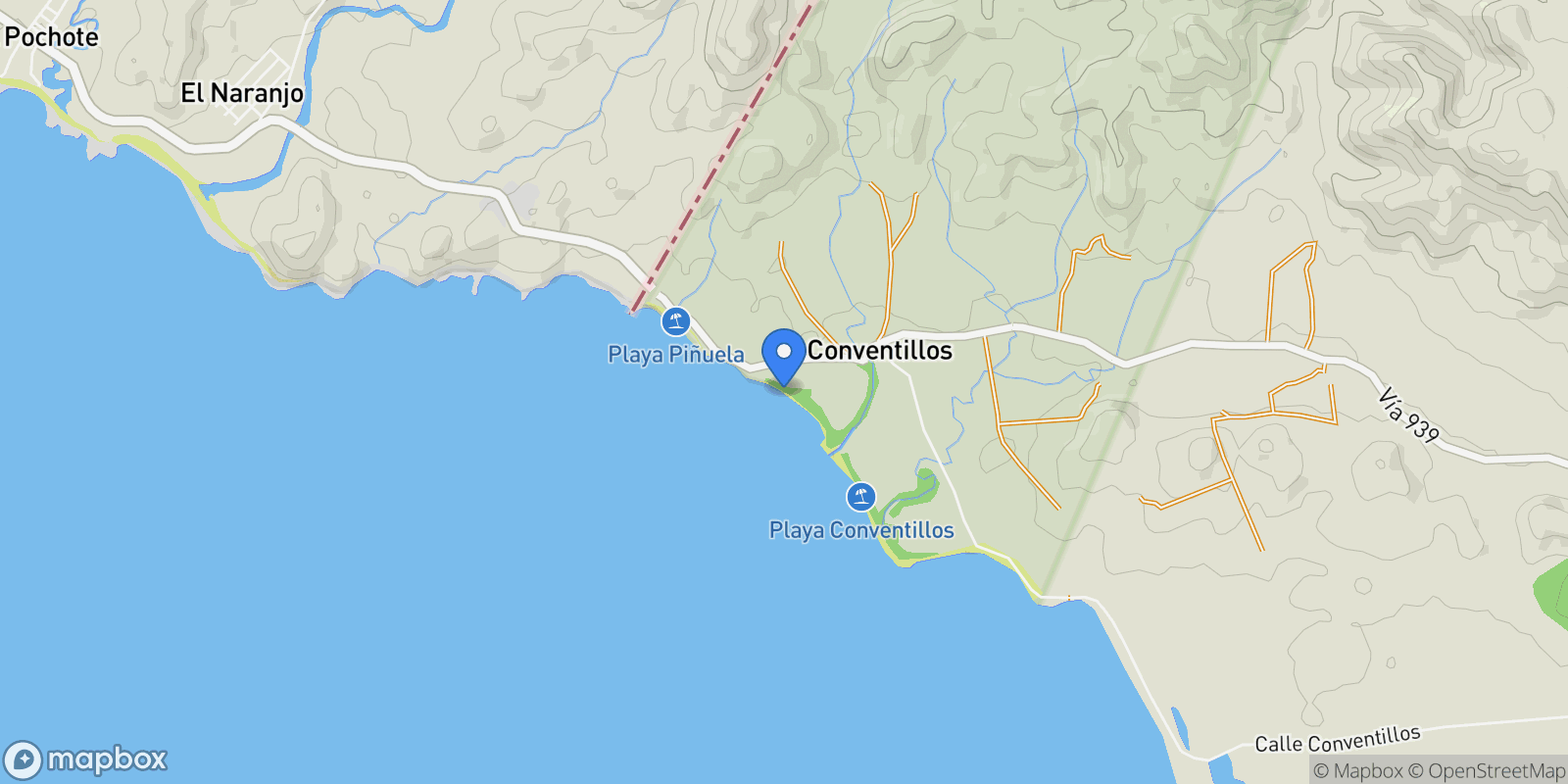 Map showing Villa Mukul, La Cruz, Costa Rica.
