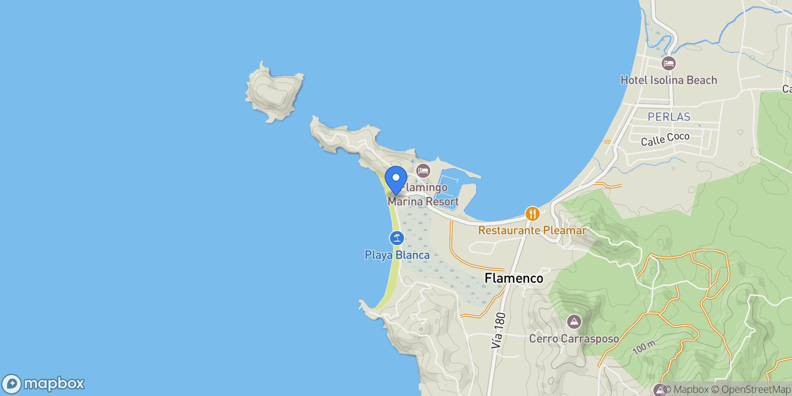 Map showing Villa La Sata Playa Flamingo, Playa Flamingo, Guanacaste Province, Costa Rica.