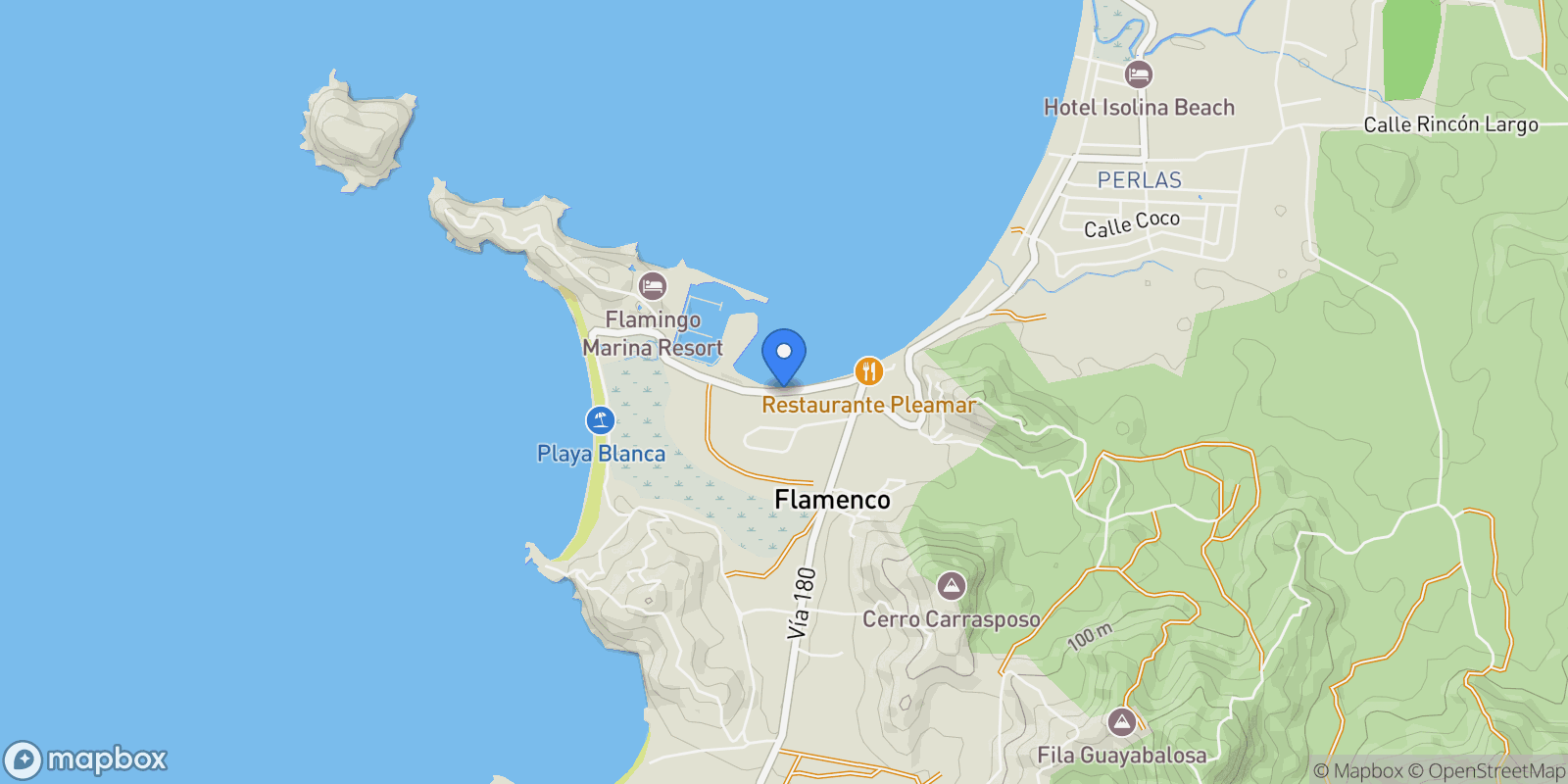 Map showing Marina Flamingo, Playa Flamingo, Guanacaste Province, Costa Rica.