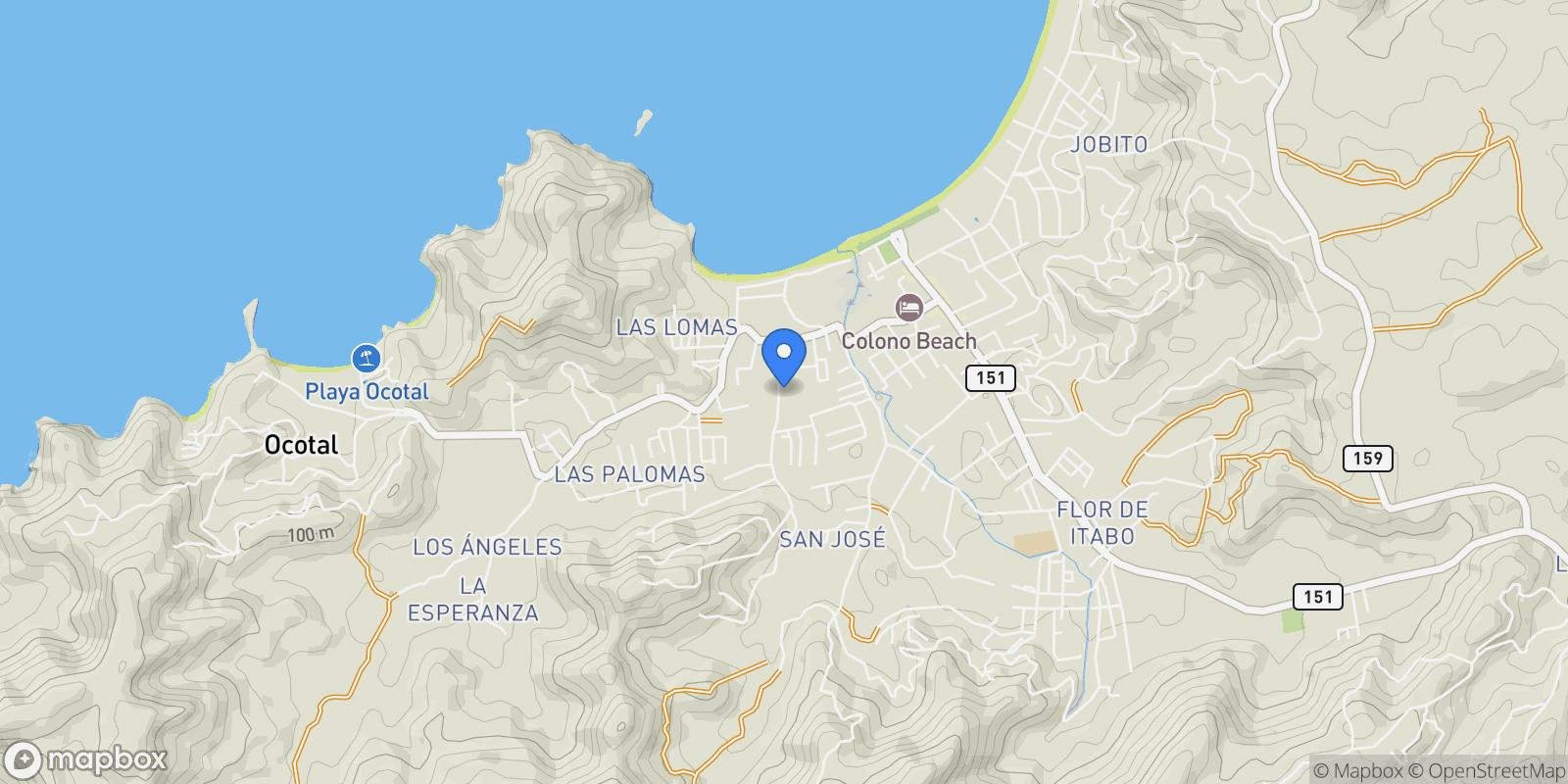 Map showing Coco Bay Estates, Coco, Guanacaste Province, Costa Rica.